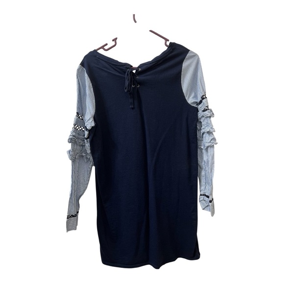 Crown & Ivy Navy and Light Gray Ruffle Long Sleeve Dress S - Picture 2 of 7